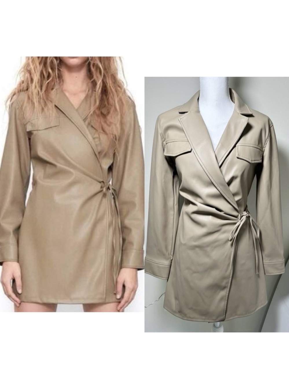 Zara *NWT* cream Tan Vegan Leather Jacket
